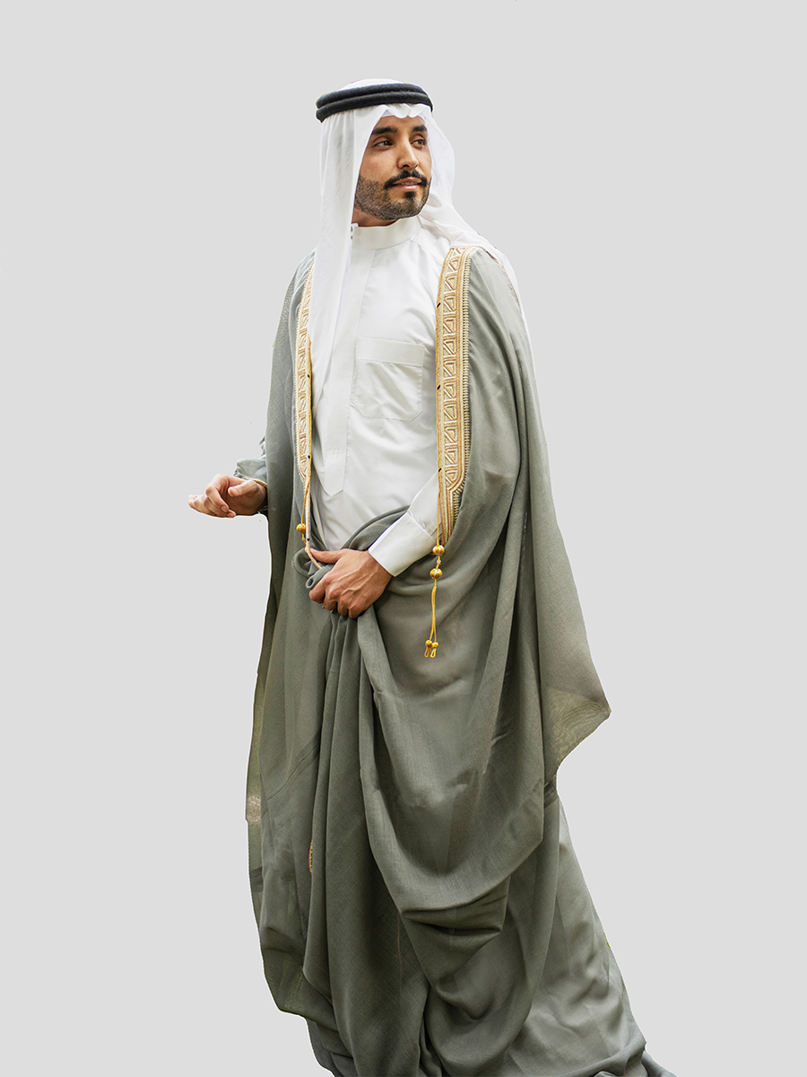 Gray hand embroidered mens bisht