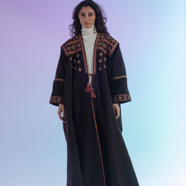 A womens fur made of wool material, hand-embroidered, reflecting the heritage of the Najd region