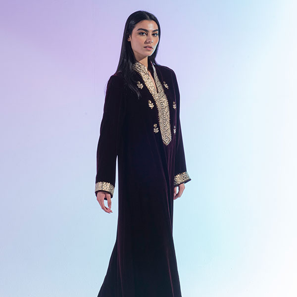 A velvet dress with hand embroidery, inspired by the heritage of the Hijaz