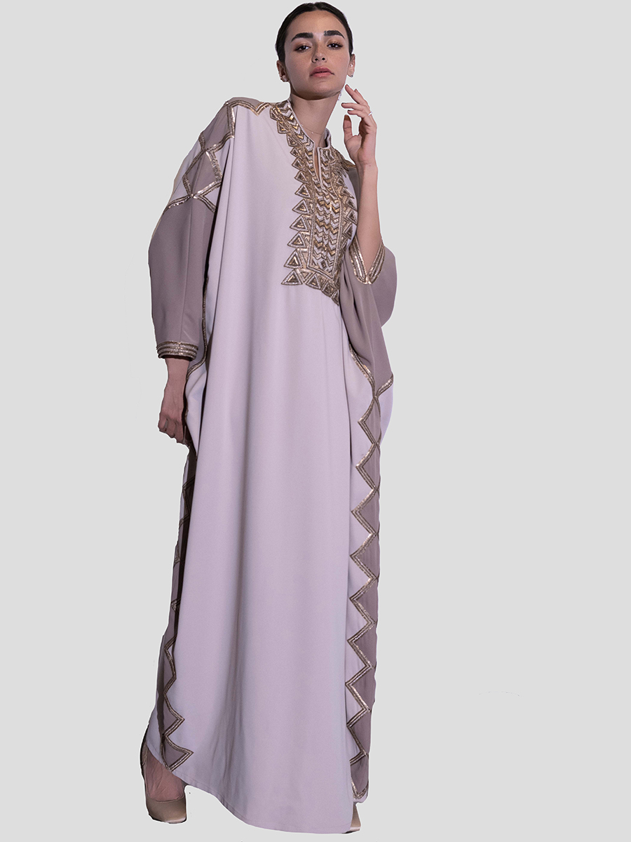 Hijazi dress of crepe fabric decorated with hand embroidery