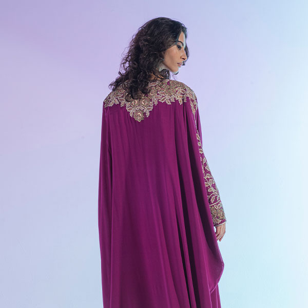 A dress made of georgette with hand embroidery, with inscriptions that reflect the heritage of the Hijaz region