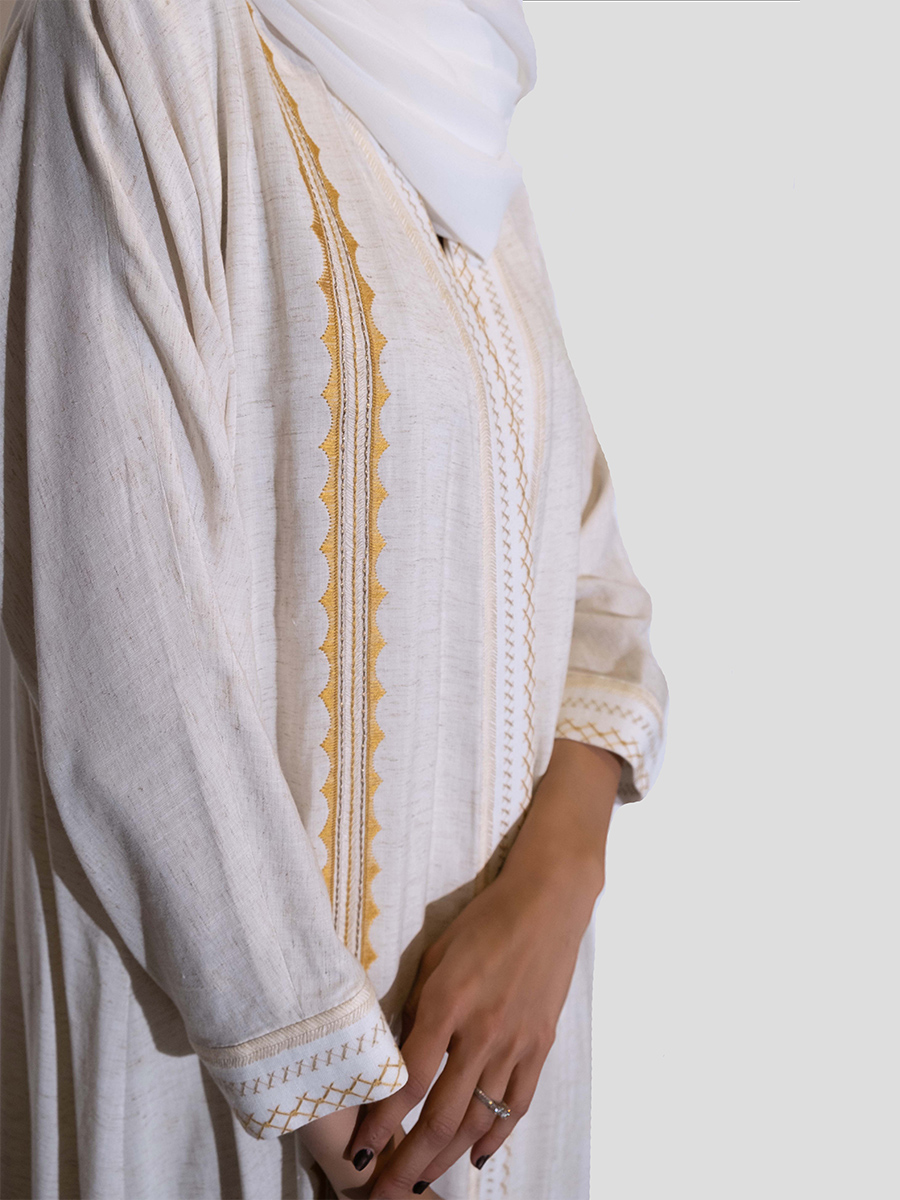 Heritage abaya with yellow embroidery