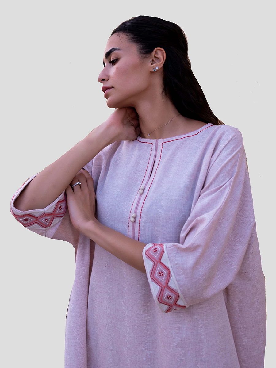 Hand-embroidered long-sleeved dress