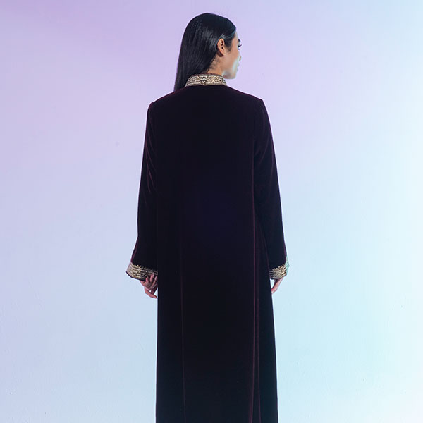 A velvet dress with hand embroidery, inspired by the heritage of the Hijaz