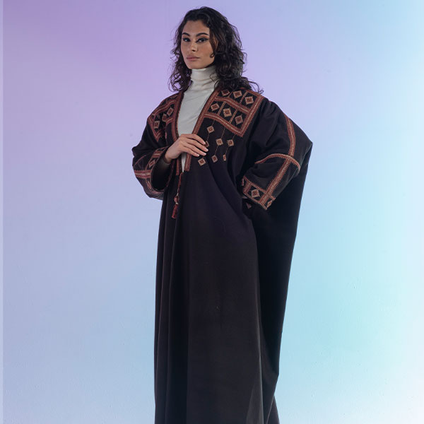 A womens fur made of wool material, hand-embroidered, reflecting the heritage of the Najd region